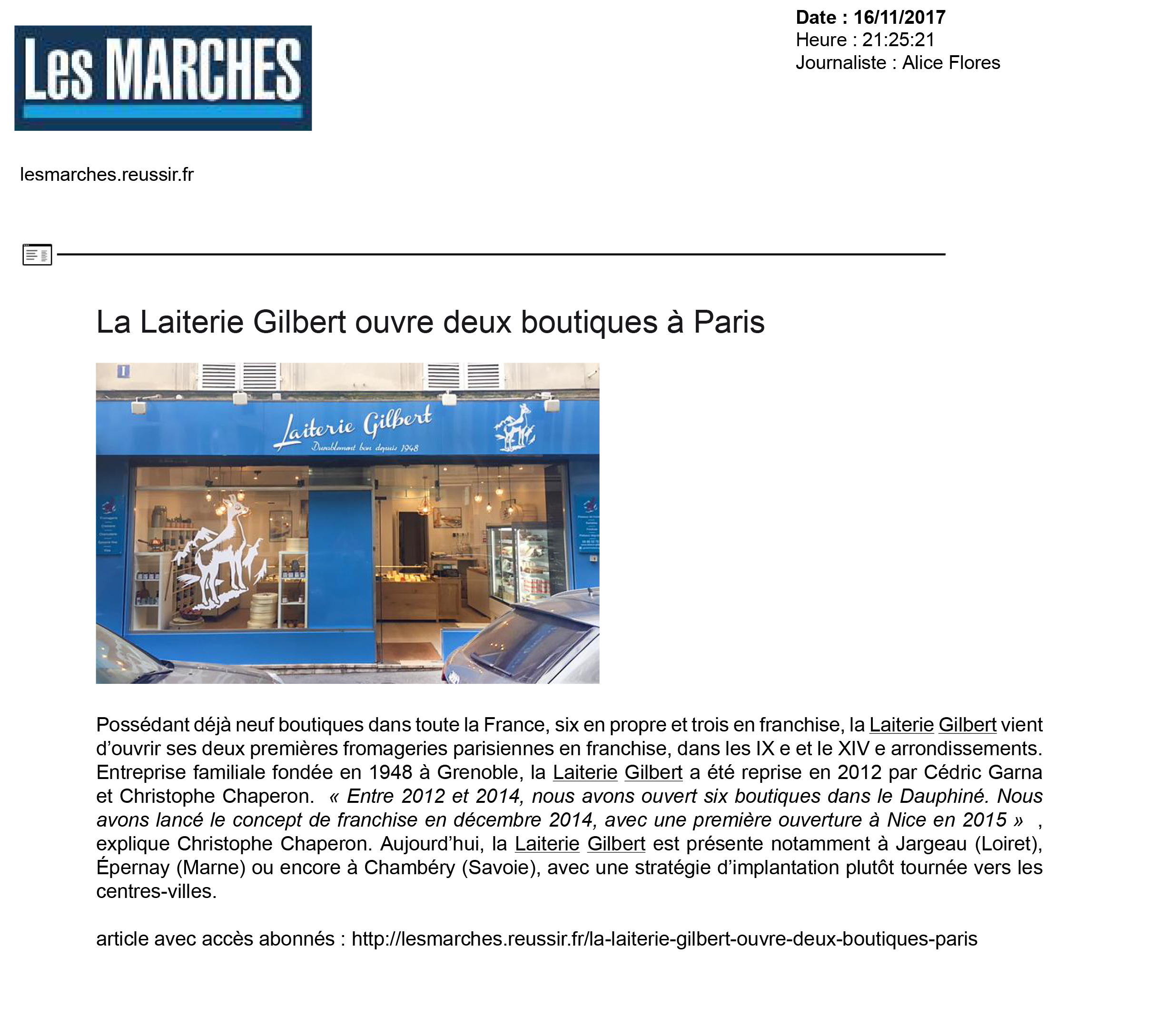 Article Les MARCHES Laiterie Gilbert