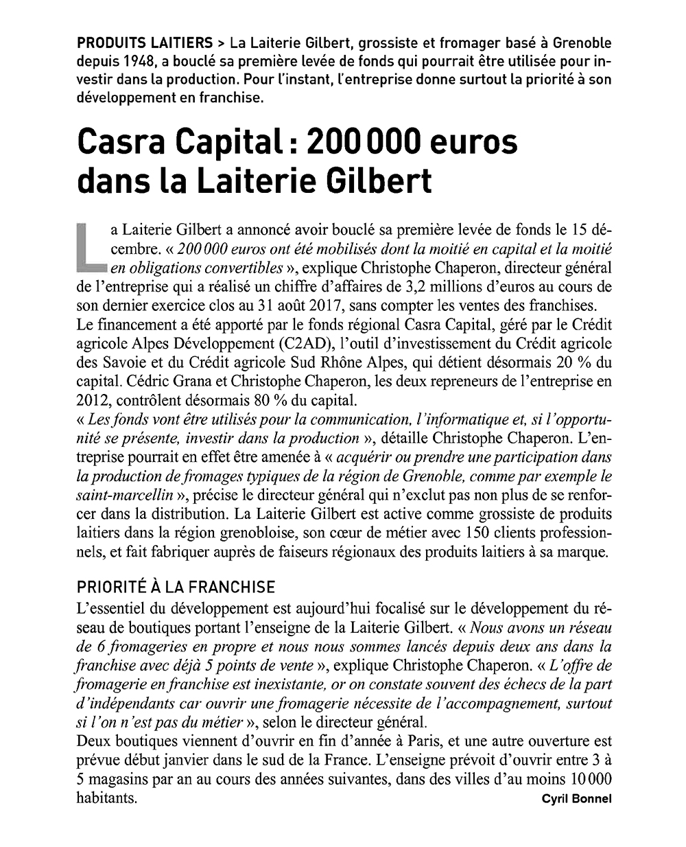 Revue Presse Laiterie Gilbert - AGRA ALIMENTATION