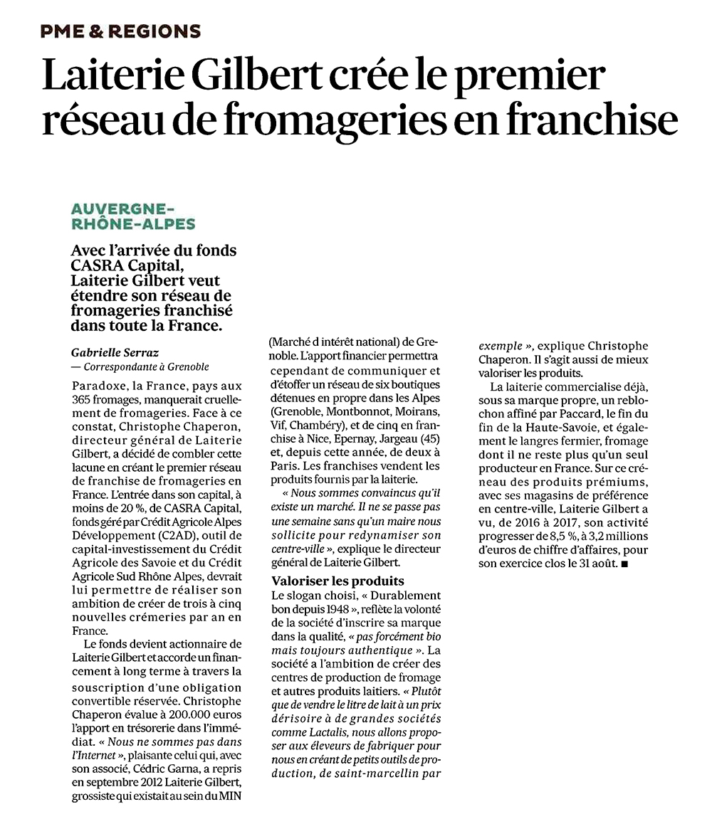 Revue Presse Laiterie Gilbert - LES ECHOS